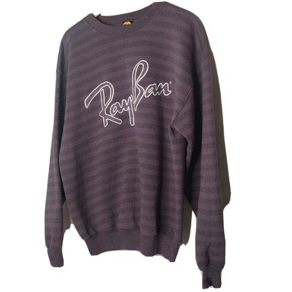 Vintage Mens XL 90s Ray Ban Sweatshirt Striped Purple HL Miller Crew Neck - Picture 2 of 8